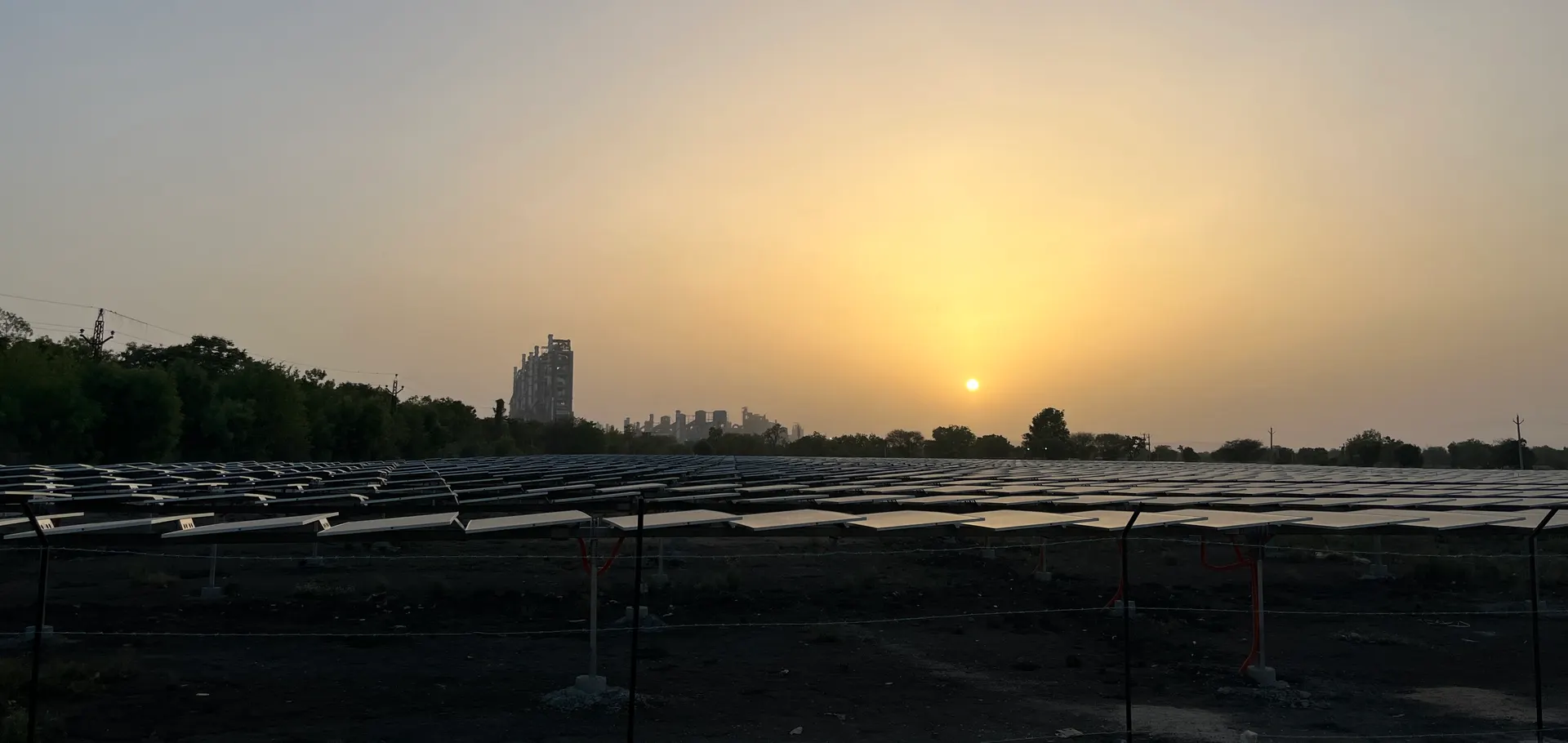 Shree Sanvaliya Green Technology solar plant at sunset